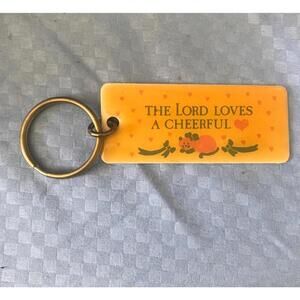 VINTAGE “THE LORD LOVES A CHEERFUL ❤️” KEYCHAIN W. CAT
